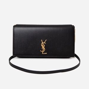 Saint Laurent Black Leather Phone Case with Chain